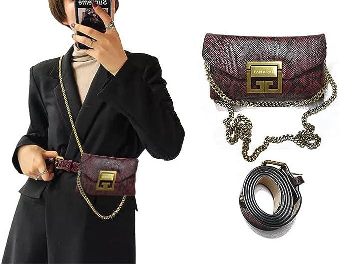 Waist Belt Cross Body Bags with Metal Chains I Fashionable Fanny Pack I Quality PU Leather I Phone & Essential Handy Bags for Women and Girls