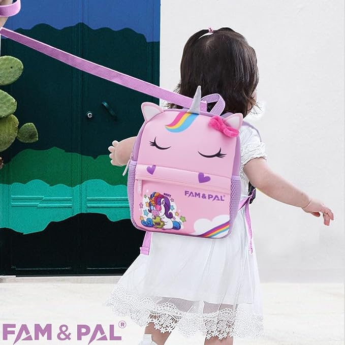 Cute Unicorn Onny Character 3D School Girls Backpack for Toddlers with Safety Rein & Stroller Loop.