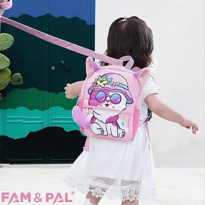 Cute Kitty Mallow Character 3D School Girls Backpack for Toddlers with Safety Rein & Stroller Loop.