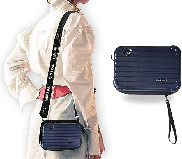 Womens Hard Shell Makeup Bag Mini Suitcase Shape Messenger Bag Shoulder Bag Black