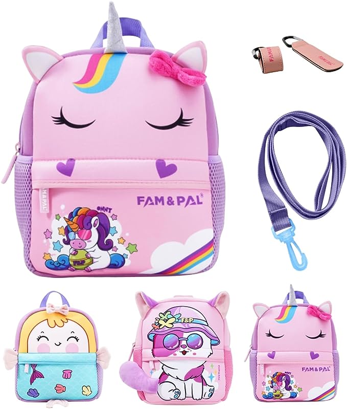 Cute Unicorn Onny Character 3D School Girls Backpack for Toddlers with Safety Rein & Stroller Loop.