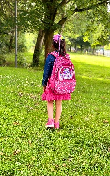 Cute Kitty Mallow Character 3D School Girls Pink Backpack with Rain Cap, Keychain & Pencil Pouch.