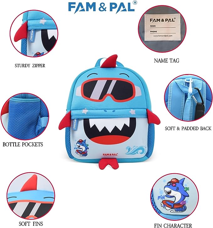 Cute Shark Fin 3D School Boys Backpack for Toddlers I with Safety Rein & Stroller Loop I