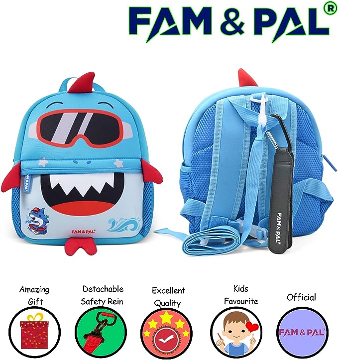 Cute Shark Fin 3D School Boys Backpack for Toddlers I with Safety Rein & Stroller Loop I