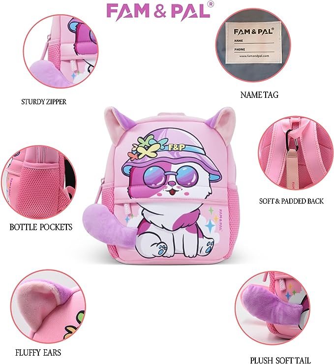 Cute Kitty Mallow Character 3D School Girls Backpack for Toddlers with Safety Rein & Stroller Loop.