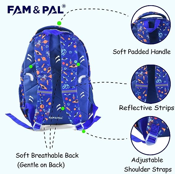 Blue Space Game Astro 3D School Boys Backpack with Rain Cap, Keychain & Pencil Pouch.