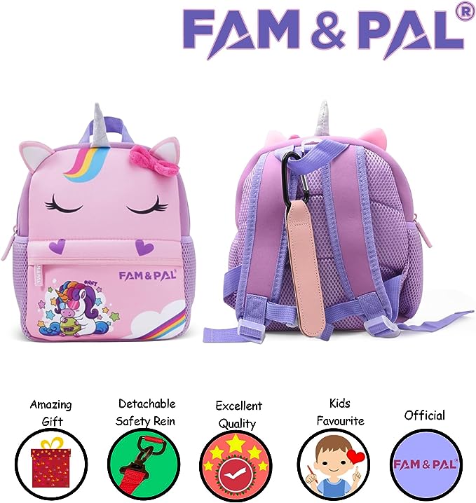 Cute Unicorn Onny Character 3D School Girls Backpack for Toddlers with Safety Rein & Stroller Loop.