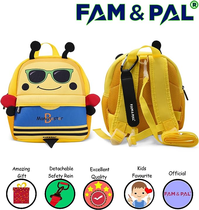 Cute Bee Character Buzzy 3D School Backpack for Boys I with Safety Rein & Stroller Loop I