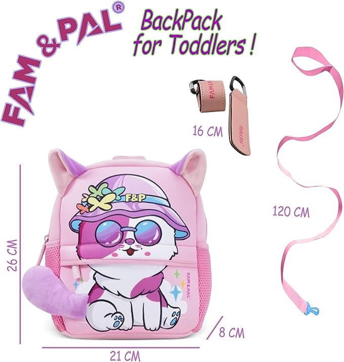 Cute Kitty Mallow Character 3D School Girls Backpack for Toddlers with Safety Rein & Stroller Loop.