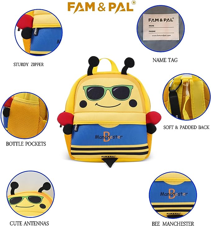 Cute Bee Character Buzzy 3D School Backpack for Boys I with Safety Rein & Stroller Loop I