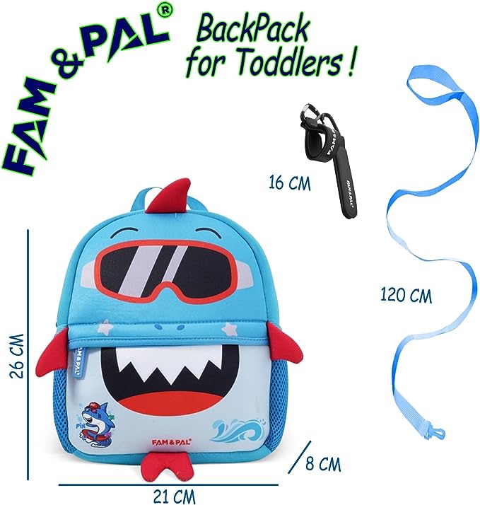 Cute Shark Fin 3D School Boys Backpack for Toddlers I with Safety Rein & Stroller Loop I