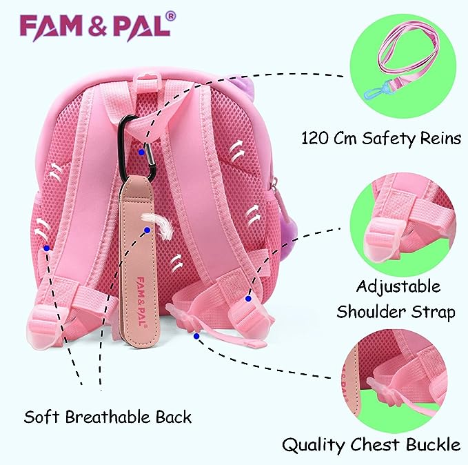 Cute Kitty Mallow Character 3D School Girls Backpack for Toddlers with Safety Rein & Stroller Loop.