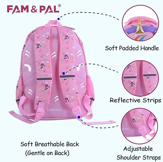 Cute Pink Unicorn Onny Character 3D School Girls Backpack with Rain Cap, Keychain & Pencil Pouch..