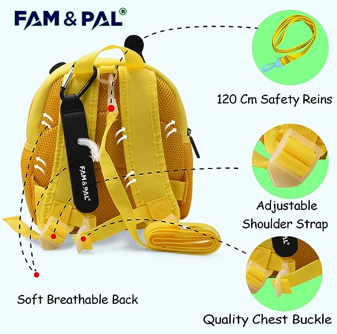 Cute Bee Character Buzzy 3D School Backpack for Boys I with Safety Rein & Stroller Loop I