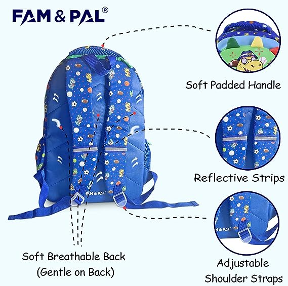 Cute Dino Mews Character 3D School Boys Blue Backpack with Rain Cap, Keychain & Pencil Pouch..