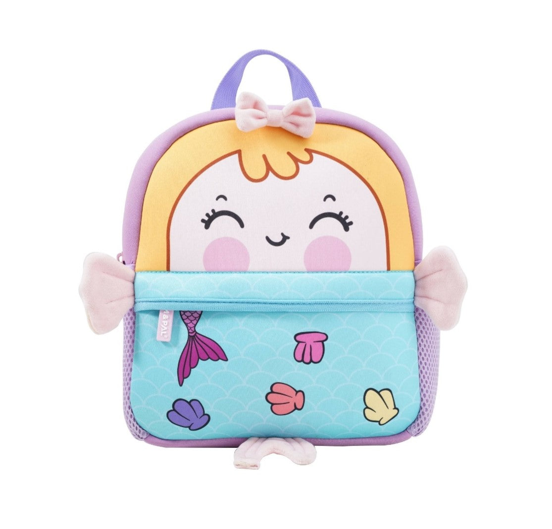 Cute Mermaid Character 3D School Girls Backpack for Toddlers with Safety Rein & Stroller Loop.