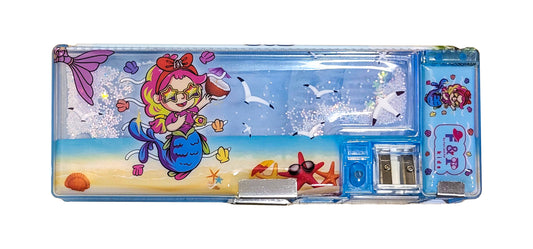 Blue Mermaid Pencil Case for Girls I Kids Stationery Box I Sparkly Magical Moving Sequins I Multifunctional Double Magnetic Flaps I Inbuilt Sharpeners I Eraser & Pencil Slots I