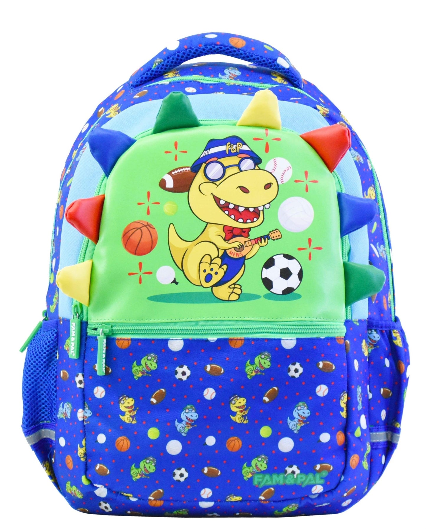 Cute Dino Mews Character 3D School Boys Blue Backpack with Rain Cap, Keychain & Pencil Pouch..