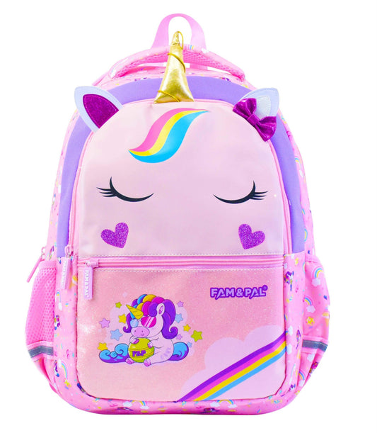 Cute Pink Unicorn Onny Character 3D School Girls Backpack with Rain Cap, Keychain & Pencil Pouch..